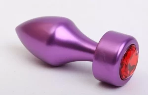 Фиолетовая анальная пробка с широким основанием и красным кристаллом - 7,8 см.