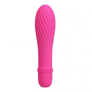 Ярко-розовый вибратор Solomon с бороздками - 12,3 см.