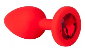 Красная анальная втулка с красным кристаллом - 7,3 см.