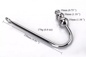 Серебристый анальный крюк с тремя шариками - 25 см.