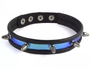 Сине-черный узкий ошейник с шипами
