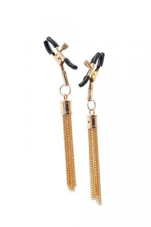 Золотистые зажимы для сосков PREMIUM NIPPLE CLAMPS WITH TASSLE