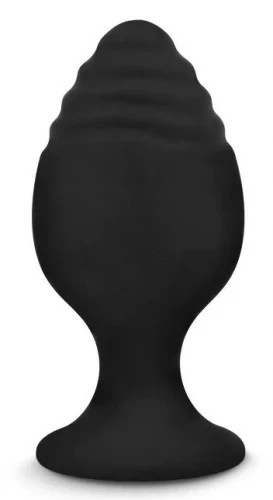 Черная силиконовая рельефная анальная пробка - 8,5 см.