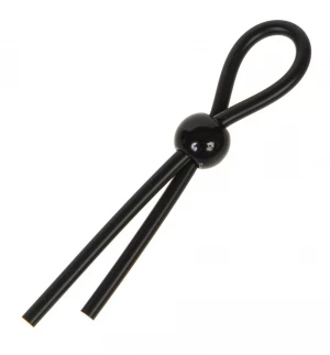 Черное эрекционное лассо с 1 бусиной для утяжки