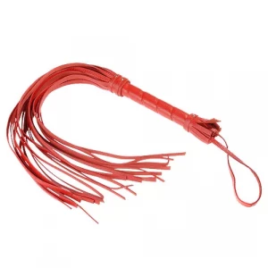 Гладкая красная плеть из кожи с жесткой рукоятью - 65 см.