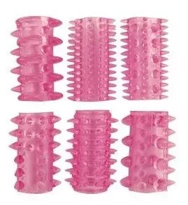Набор из 6 розовых насадок на пенис - 5,5 см.