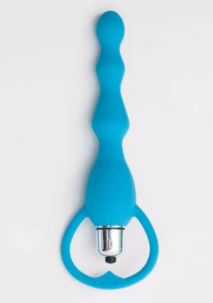 Голубой силиконовый анальный вибростимулятор с ограничителем - 17,5 см.