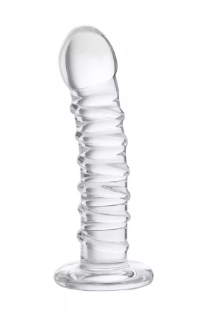 Фаллос со спиралевидным рельефом из прозрачного стекла - 16 см.