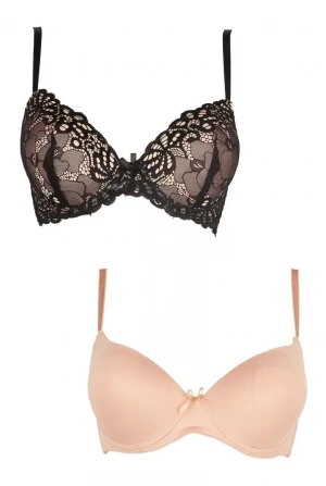Набор из 2 бюстгальтеров пуш-ап - телесного и черного