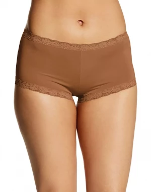 Трусы-шорты из микрофибры с кружевной отделкой цвета карамели